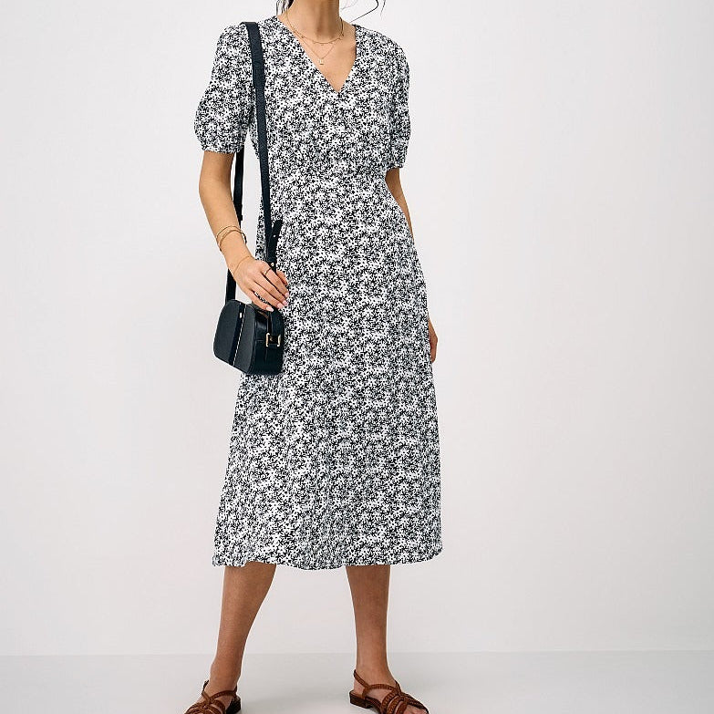 Black floral midi dress