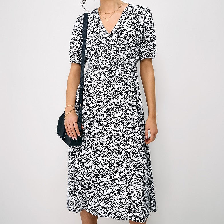 Black floral midi dress
