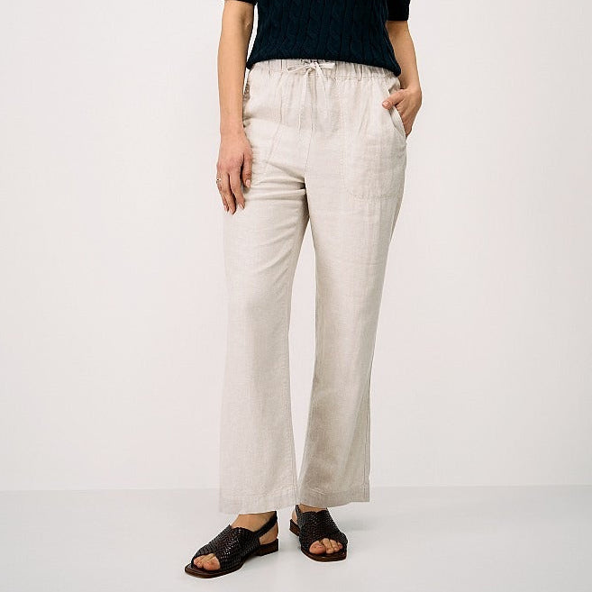 Women's drawstring linen blend straight leg trousers