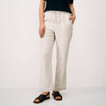 Women's drawstring linen blend straight leg trousers