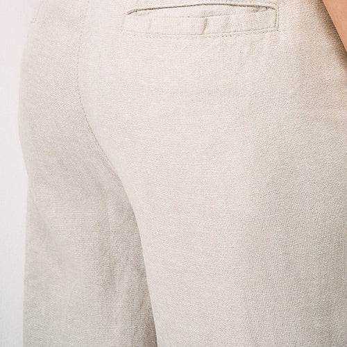 Women's drawstring linen blend straight leg trousers