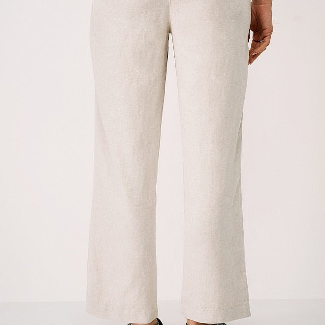Women's drawstring linen blend straight leg trousers
