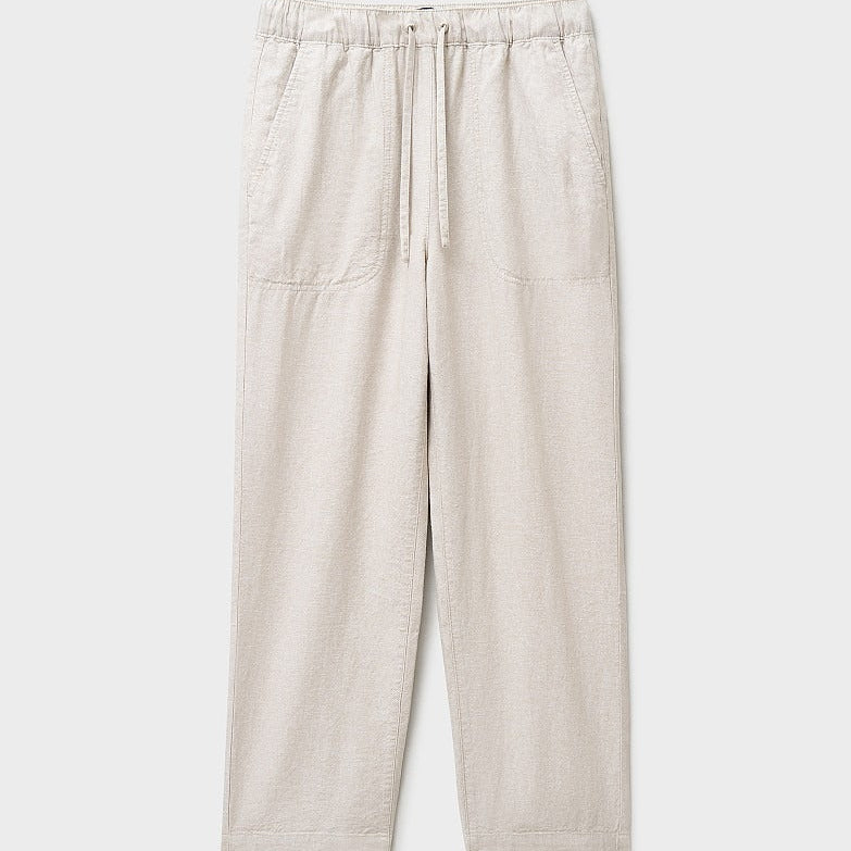 Women's drawstring linen blend straight leg trousers