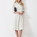 Women's geometric eyelet midi shirt dress