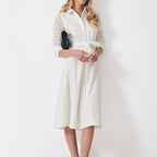 Women's geometric eyelet midi shirt dress