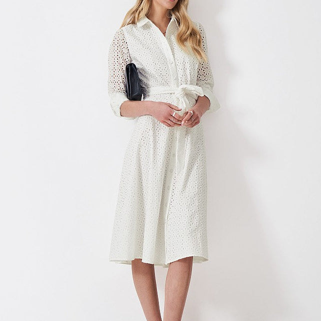 Women's geometric eyelet midi shirt dress