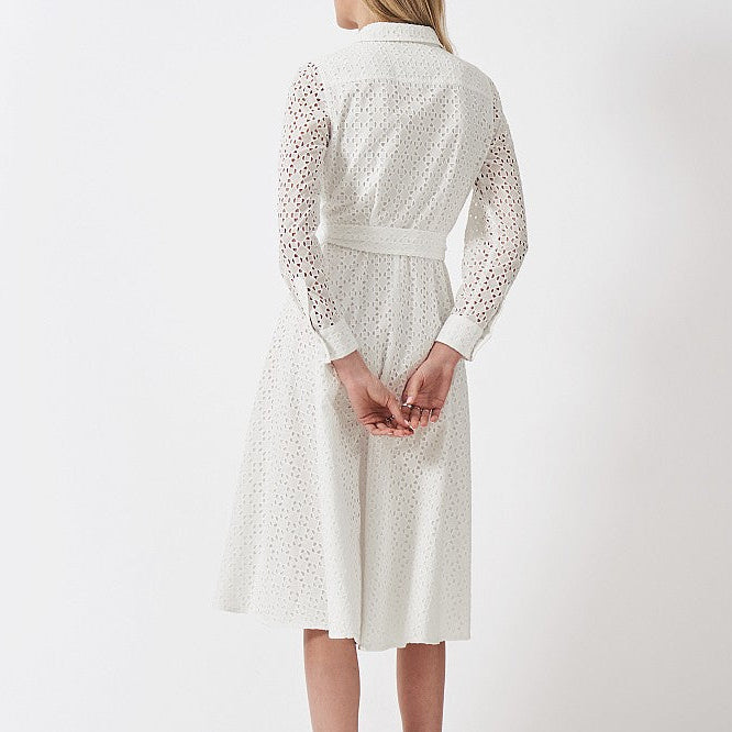 Women's geometric eyelet midi shirt dress