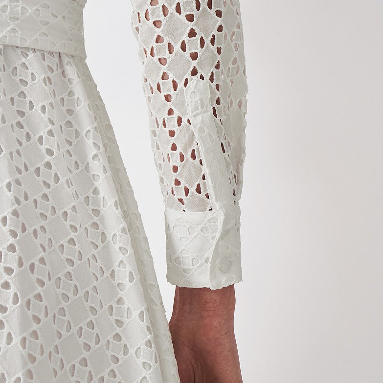Women's geometric eyelet midi shirt dress