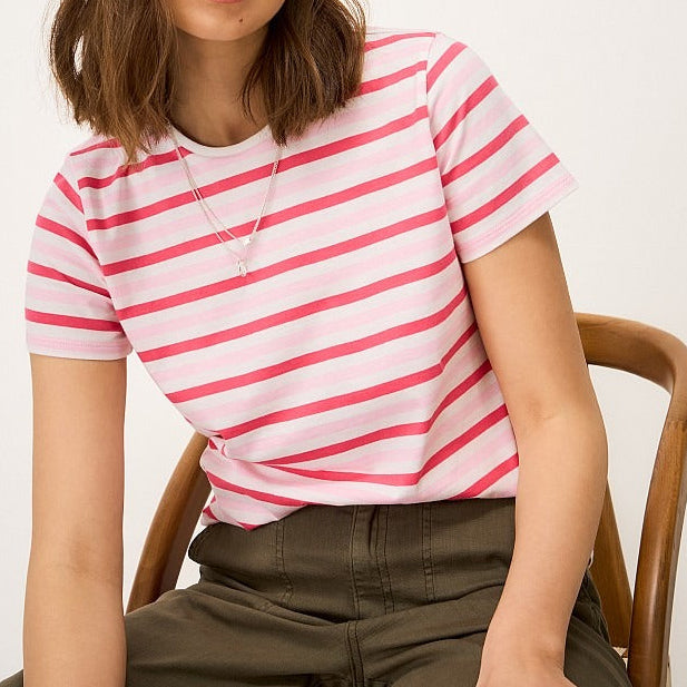 Women's pink multi stripe crew neck T-shirt