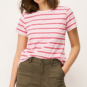 Women's pink multi stripe crew neck T-shirt