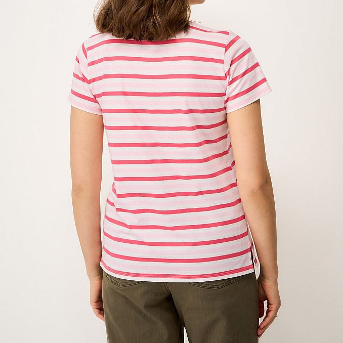 Women's pink multi stripe crew neck T-shirt