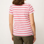 Women's pink multi stripe crew neck T-shirt