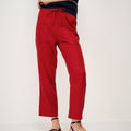 Women's red linen drawstring cropped trousers
