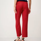 Women's red linen drawstring cropped trousers