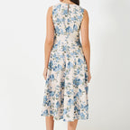 Women's sleeveless midi dress with fitted waist