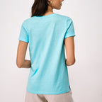 Women's turquoise v neck T-shirt with rolled cuffs